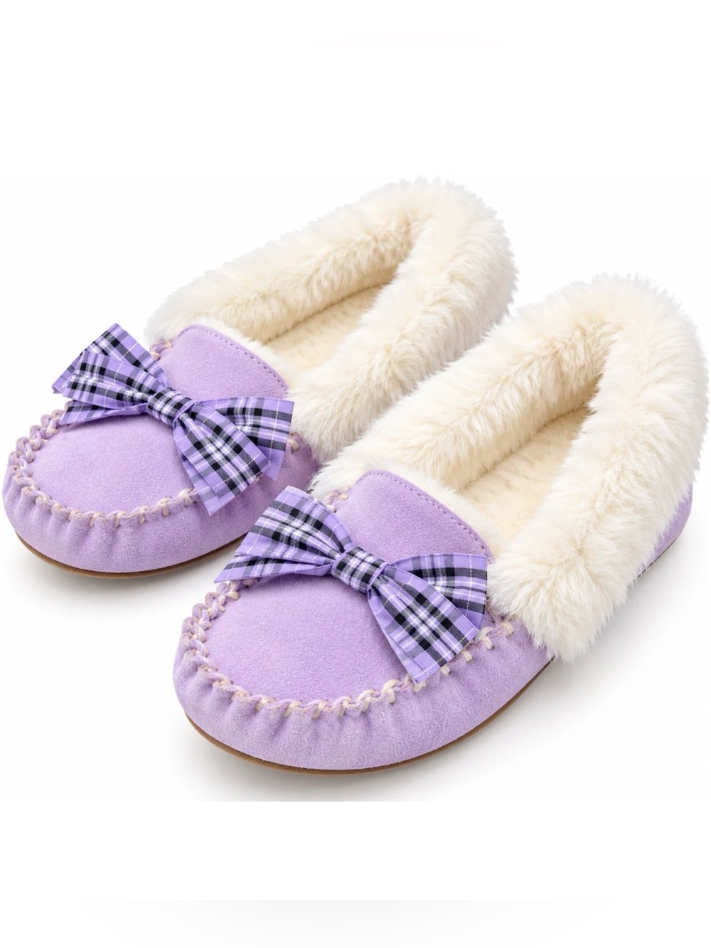 NWT TALBOTS PURPLE SUEDE PLAID BOW RUBY MOCCASINS SLIPPERS SHOES SZ 5